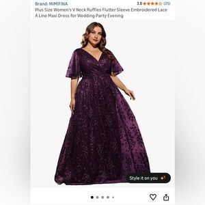 Plus Size Purple Lace V-Neck Maxi Dress